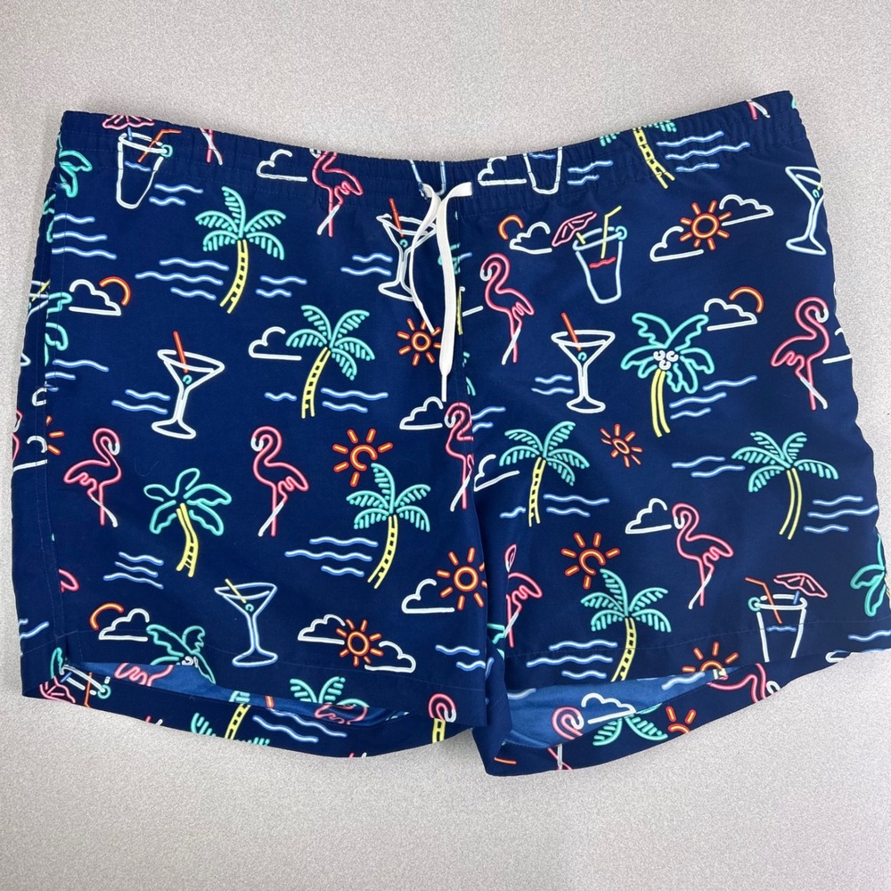 Chubbies Swim Trunks Mens XXL Navy Blue Neon Flamingo Palm Tree 5.5" Inseam